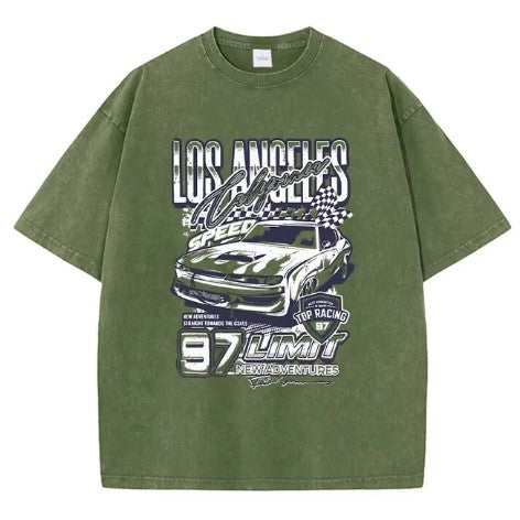 Green LA Car Style Men's Streetwear Shirt