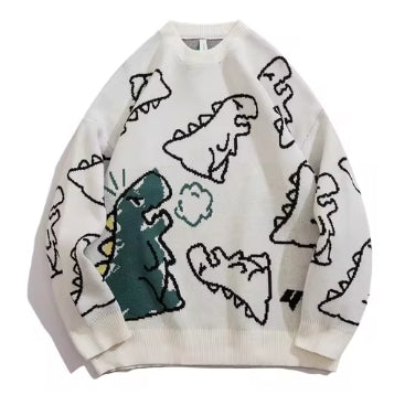 White Dino Style Men's Streetwear Sweatshirt